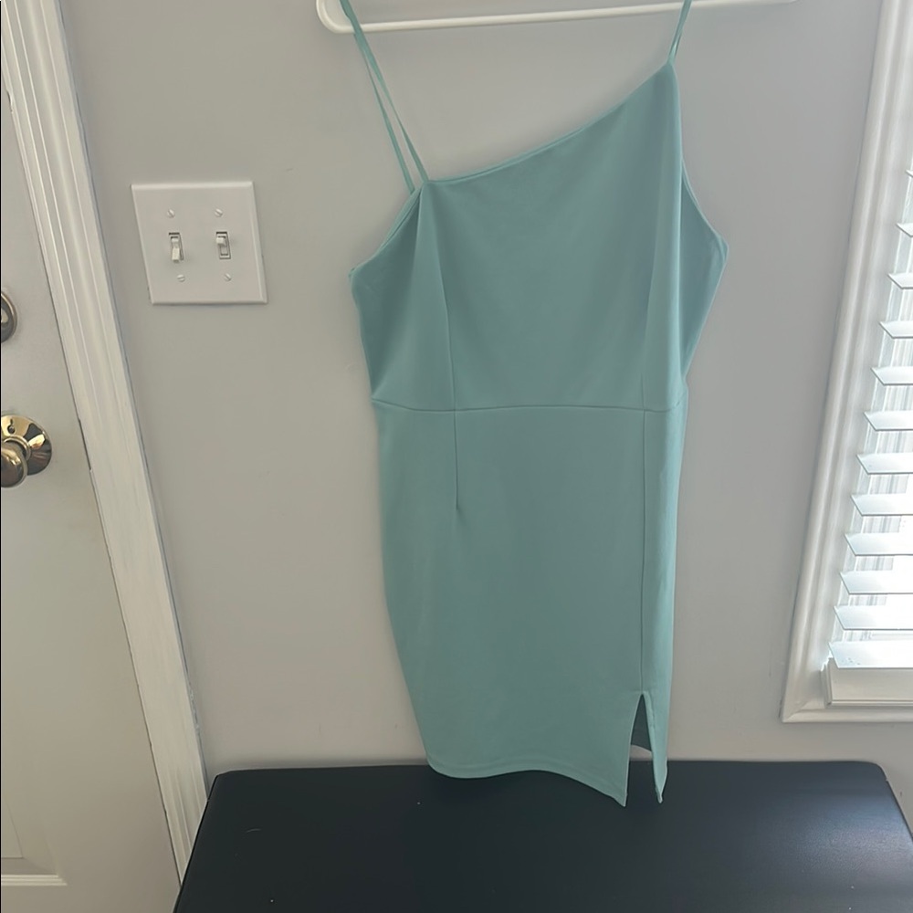 One Shouler Teal Dress
